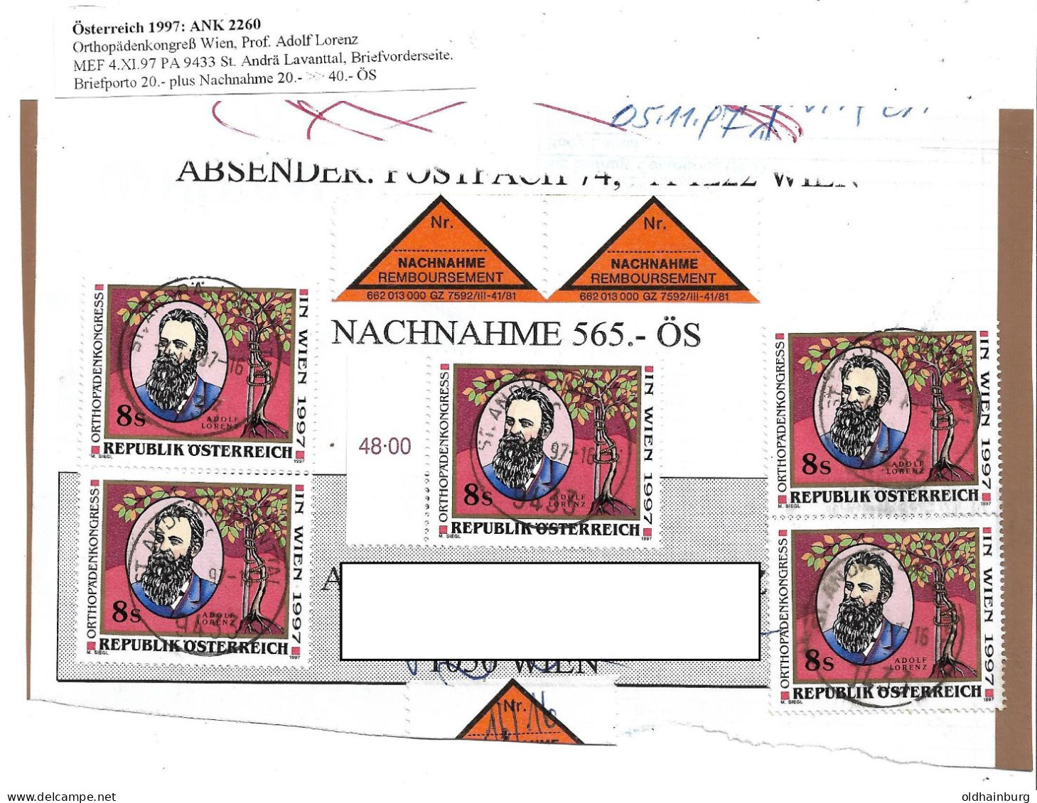 2372g: Österreich 1997, Briefvorderseite Nachnahmebeleg Ortopädiekongreß Adolf Lorenz - Handicaps