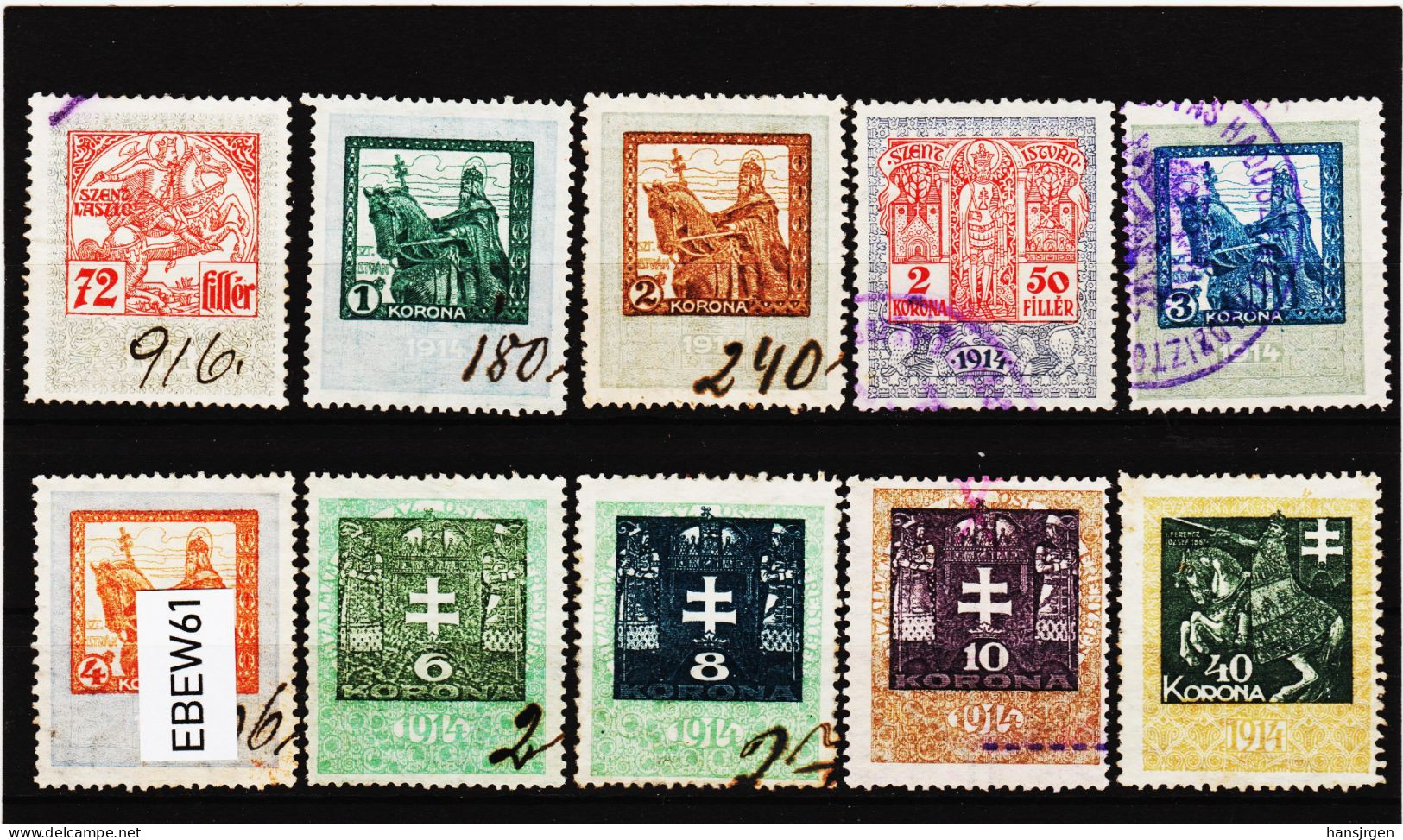 EBEW61 LOT-STEMPELMARKEN Österr.-ungarische DONAUMONARCHIE 1914  72 Fil.1-2-2,5-3-4-6-8-10-40 Korona  Entwertet - Fiscaux