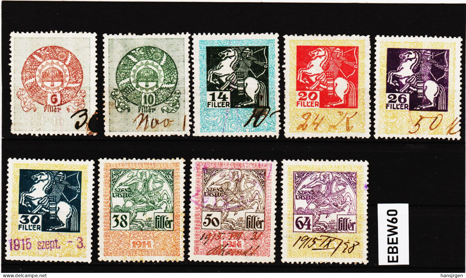 EBEW61LOT-STEMPELMARKEN Österr.-ungarische DONAUMONARCHIE 1914   6-10-14-20-26-30-38-50-64 Filler  Entwertet - Revenue Stamps