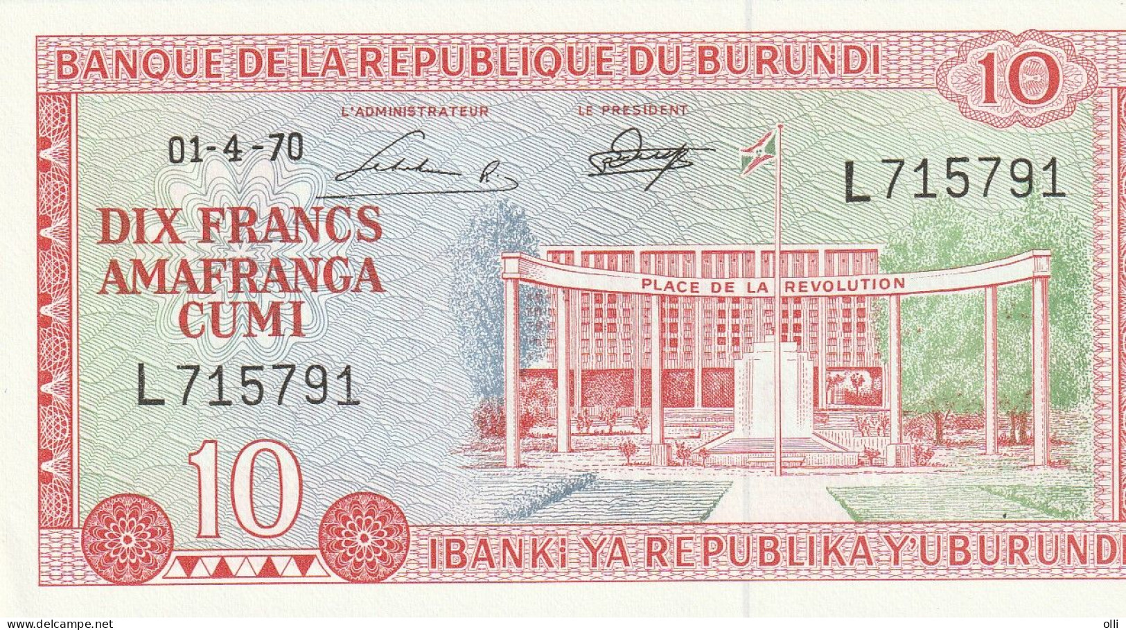 Burundi 10 Francs, 1970 P-20b  UNC - Burundi