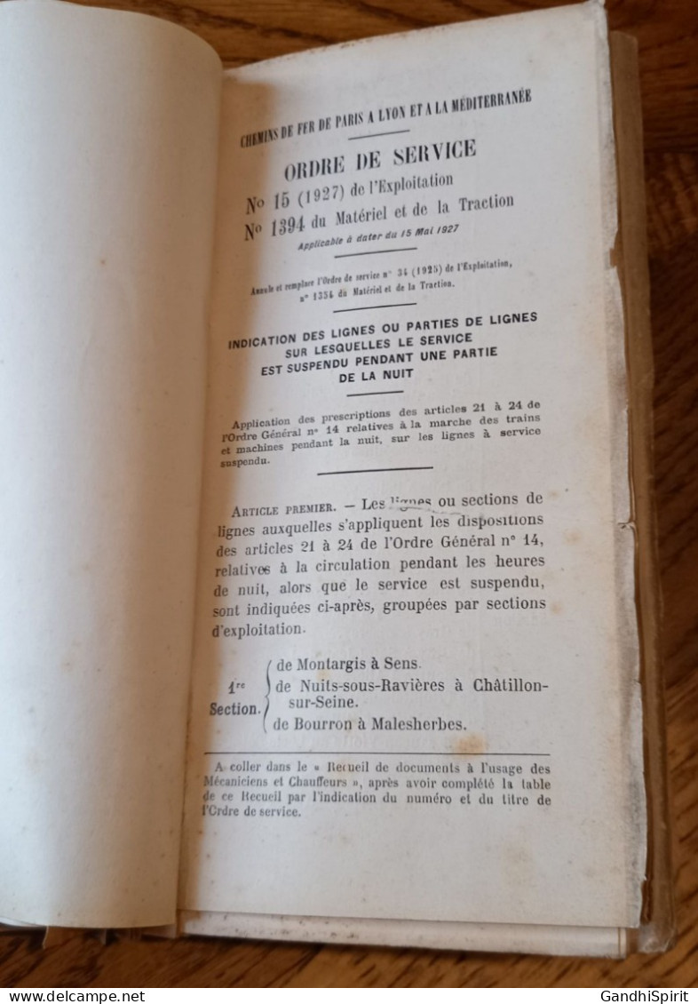 Chemins de Fer PLM - Recueil de Documents à l'Usage des Mécaniciens et Chauffeurs - Tirage de 1920