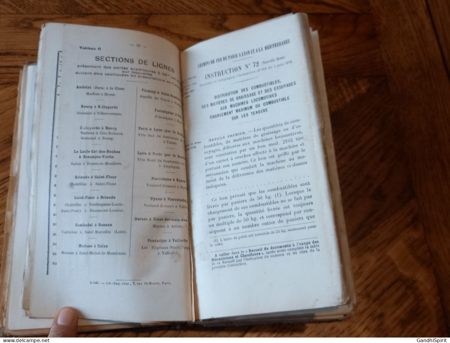 Chemins de Fer PLM - Recueil de Documents à l'Usage des Mécaniciens et Chauffeurs - Tirage de 1920