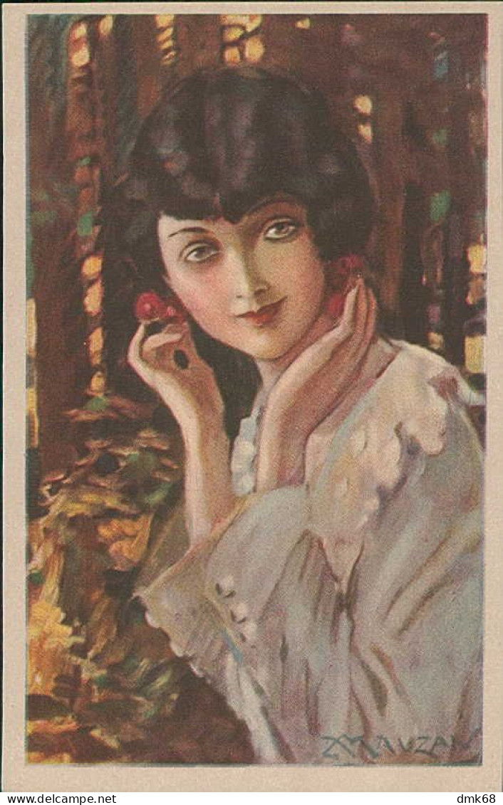 MAUZAN SIGNED 1910s POSTCARDS ( 6 ) WOMAN & FRUITS & FLOWERS - SERIE 106 (5013)