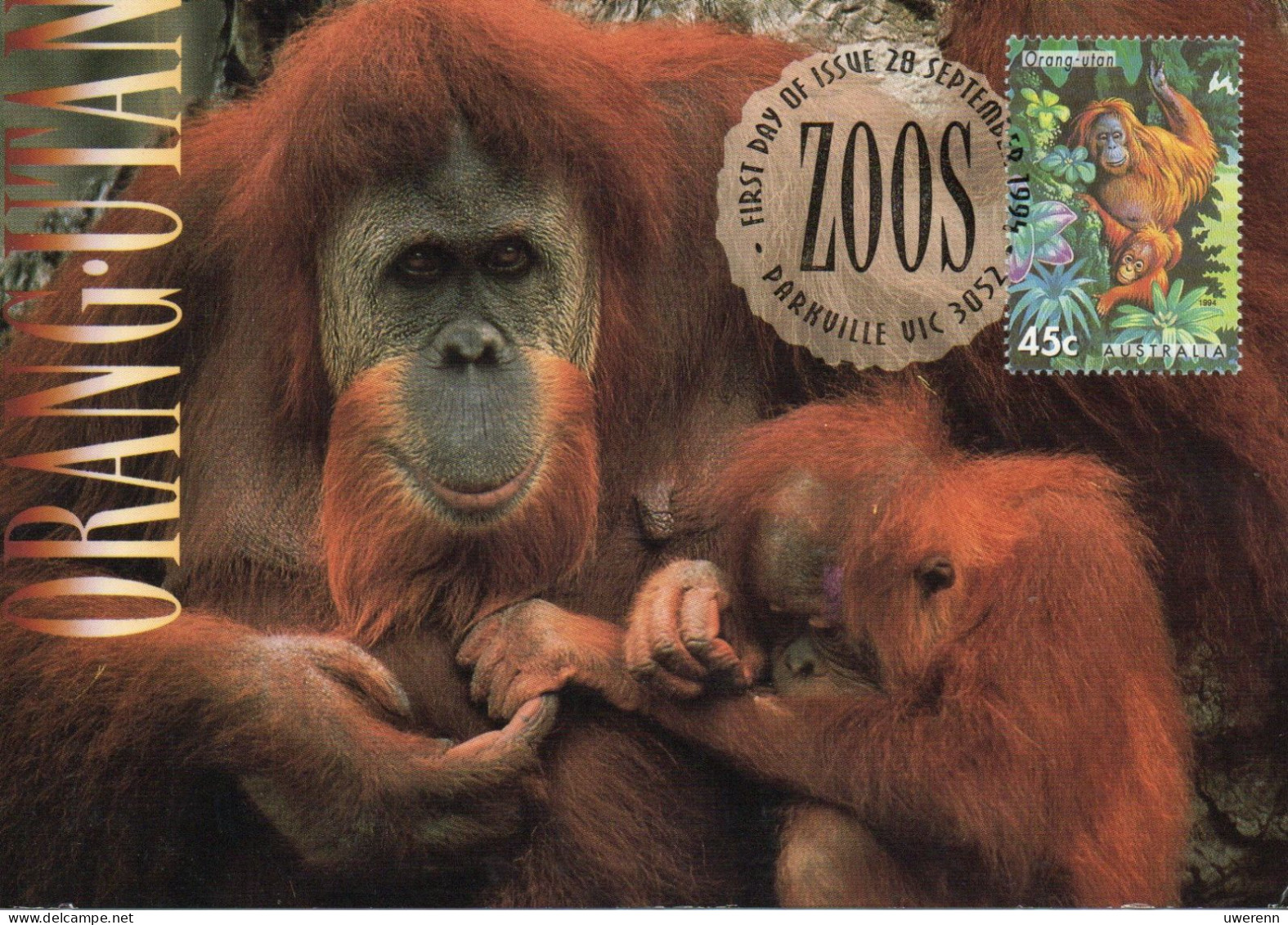 Australien 1994. Tiere In Australischen Zoos, Borneo-Orang-Utan (Pongo Pygmaens), Mi 1429, Maximumkarte, Bedarf - Storia Postale