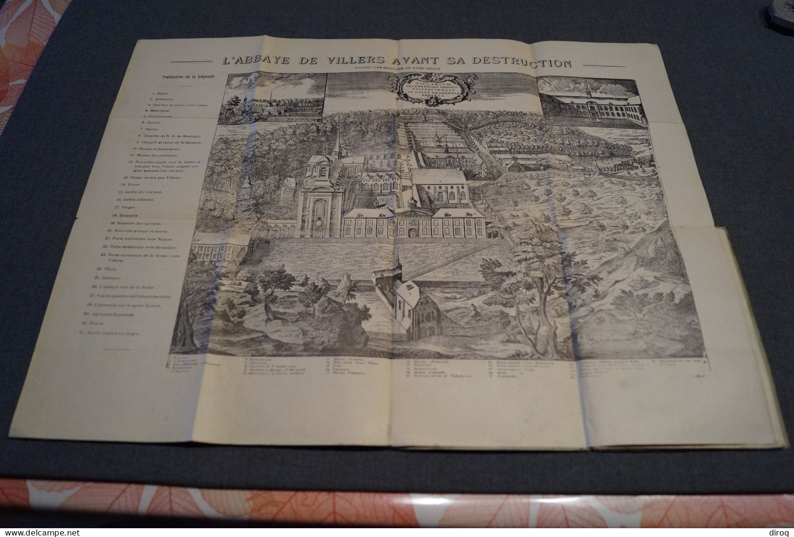 RARE Ancien Plan-guide De L'Abbaye De Villers,plan 52 Cm./40 Cm. , Le Guide 18 Cm./13,5 Cm - Historische Dokumente