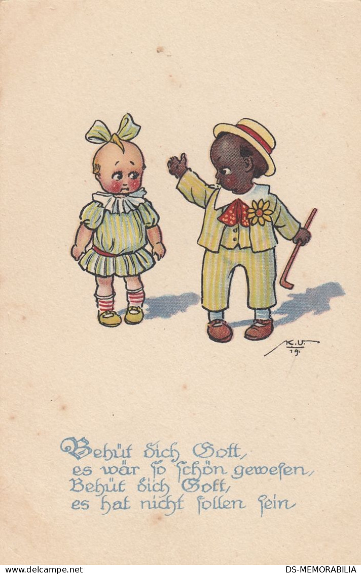 Black Boy & White Kewpie Girl Old Postcard - Amerika