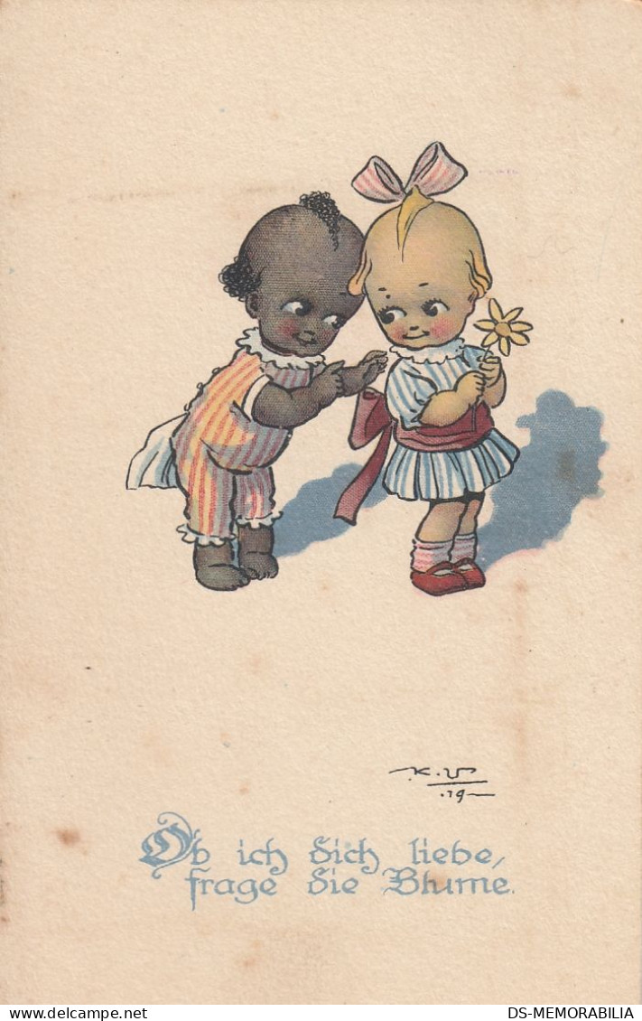 Black Boy & White Kewpie Girl Old Postcard - Amérique