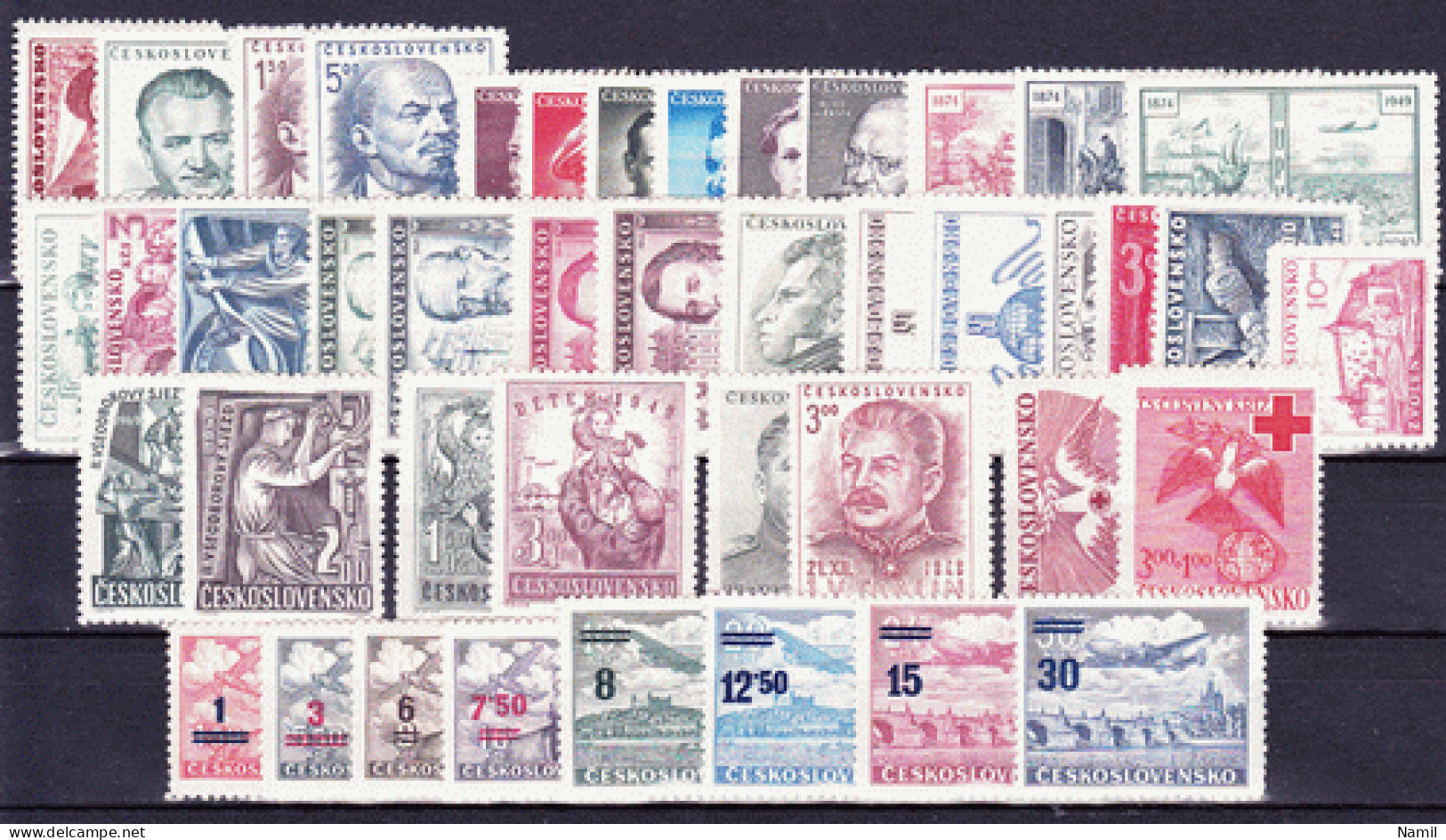 ** Tchécoslovaquie 1949, Mi 562-604 (Yv 488-522+PA 28-35), (MNH)** L' Année Complete - Années Complètes