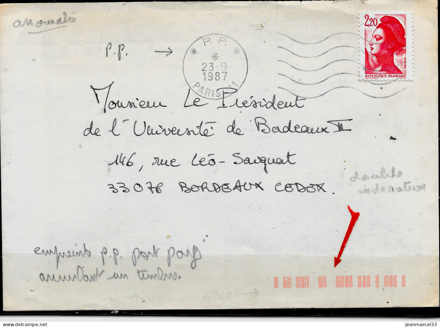 Curiosité Timbre Annulé Avec Une Flamme En P.P. + Double Indexation Supperposées - Lettres & Documents