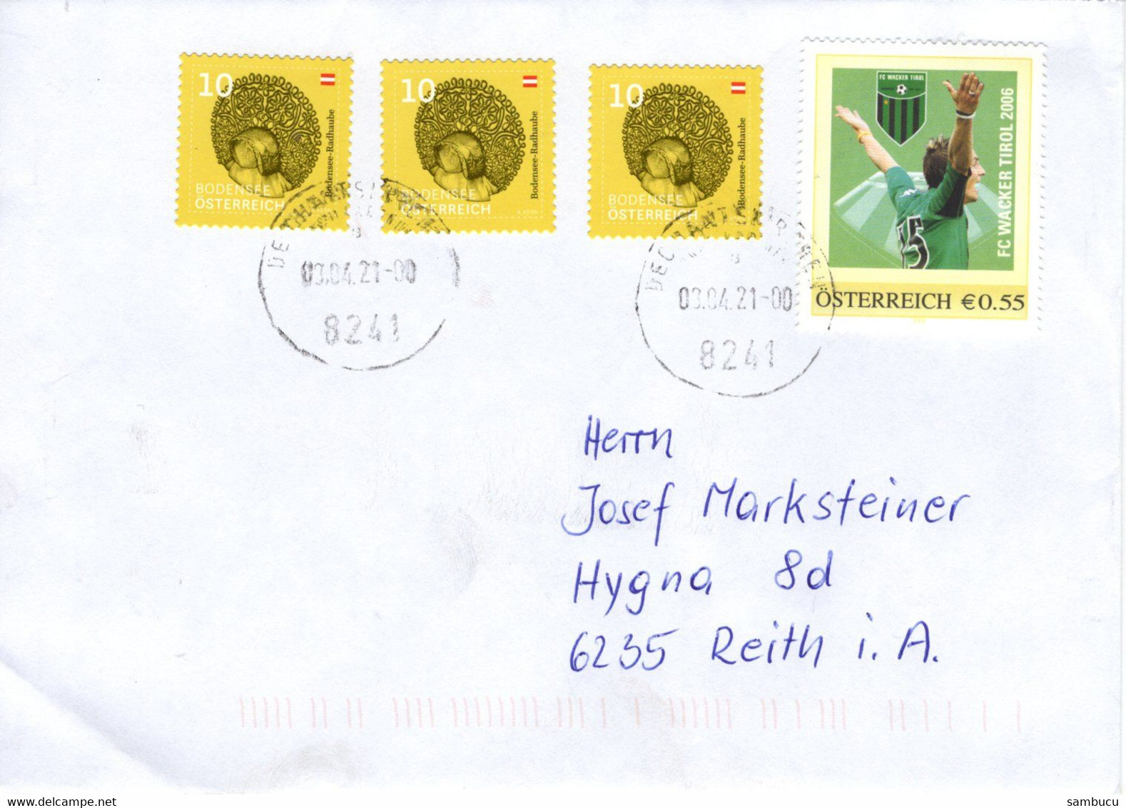 Brief Von 8241 Dechantskirchen Mit 55 Cent FC Wacker Tirol PM + 3 X 10 Cent 2021 - Brieven En Documenten