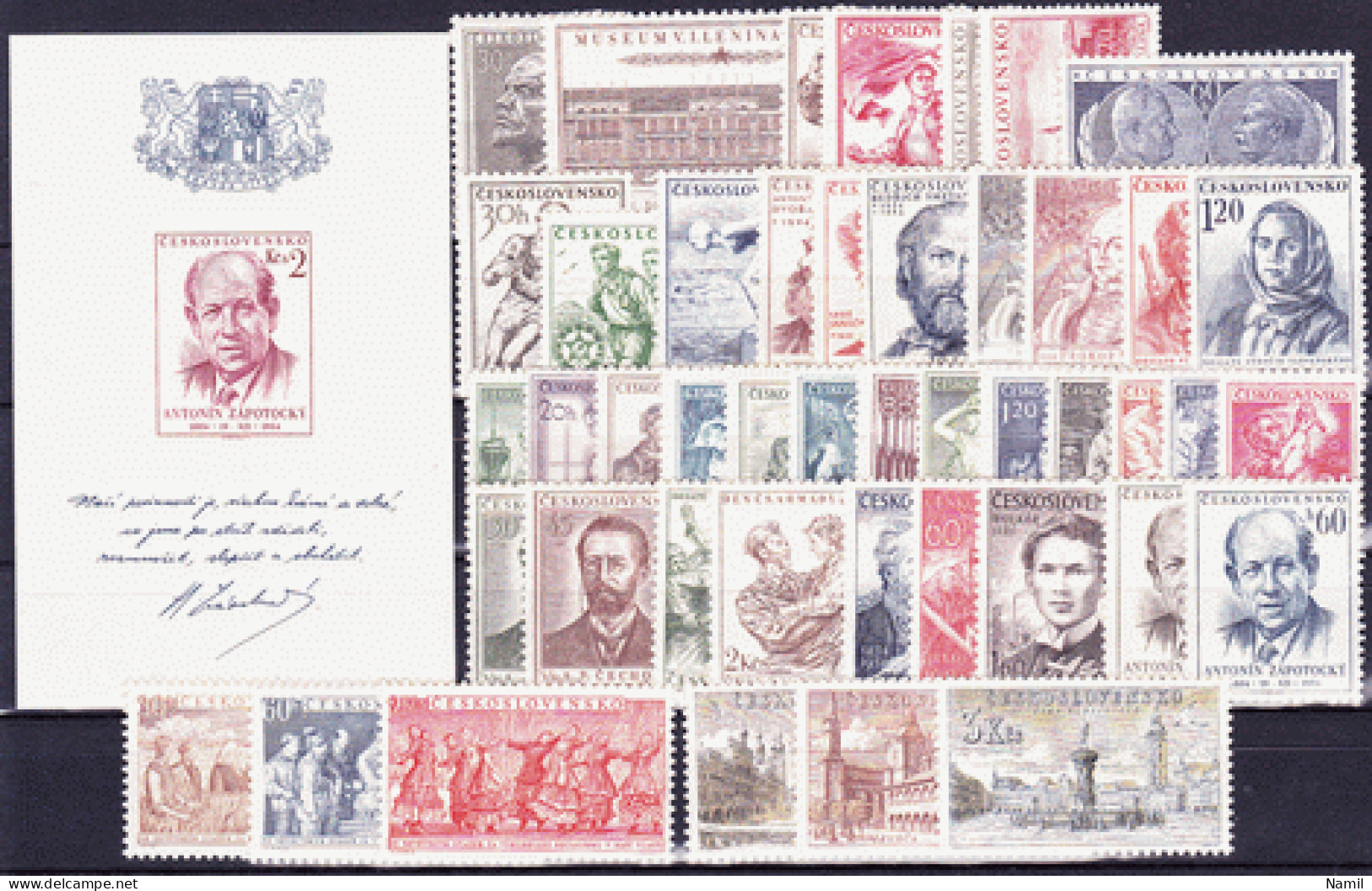 ** Tchécoslovaquie 1954 Mi 844-888+Bl.15 (Yv 748-789+BF 18), (MNH)** L' Année Complete - Années Complètes