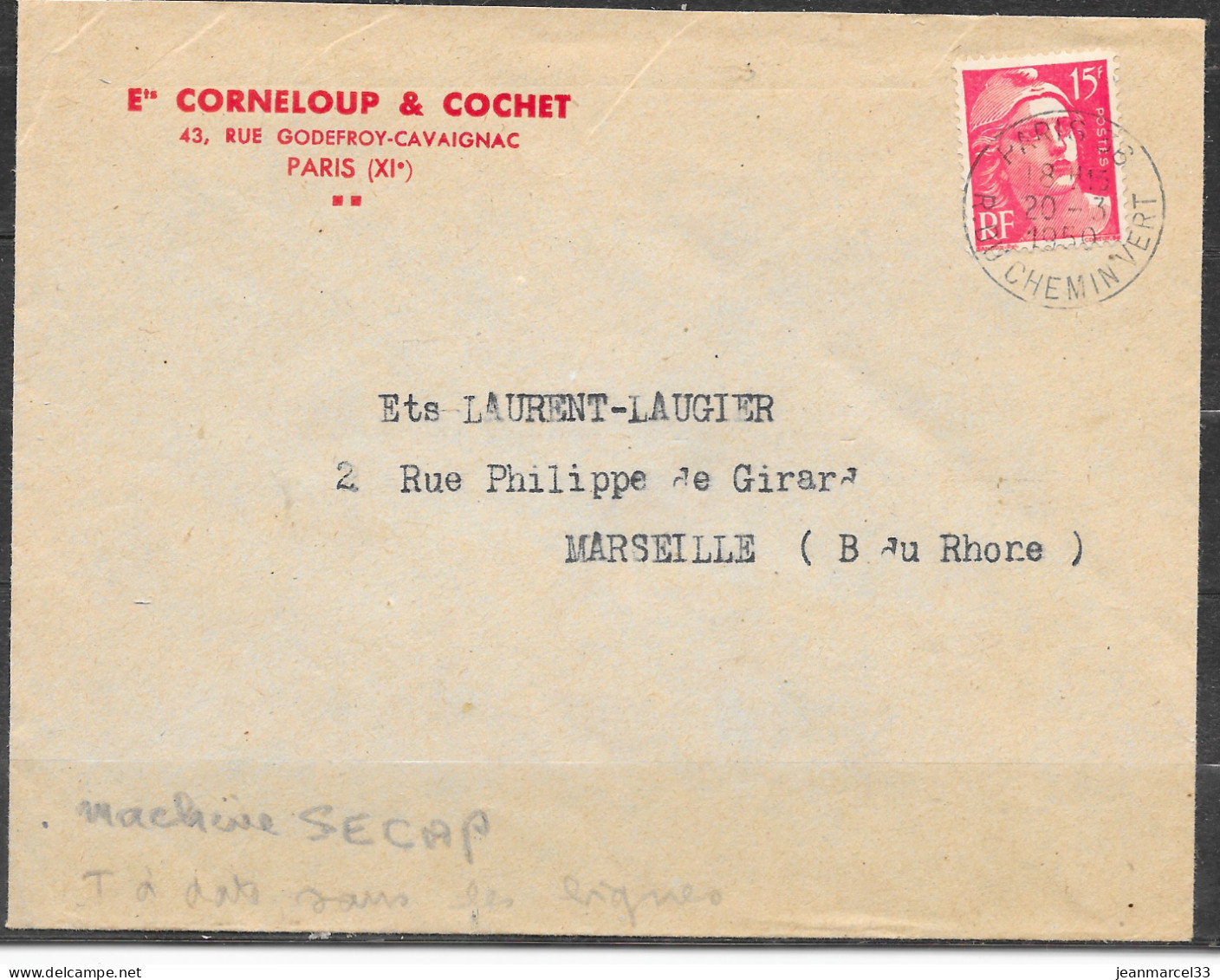 Curiosité Machine SECAP Timbre à Date Seul, Sans Le Graphisme De Paris 36 Le 20-3 1950 - Lettres & Documents