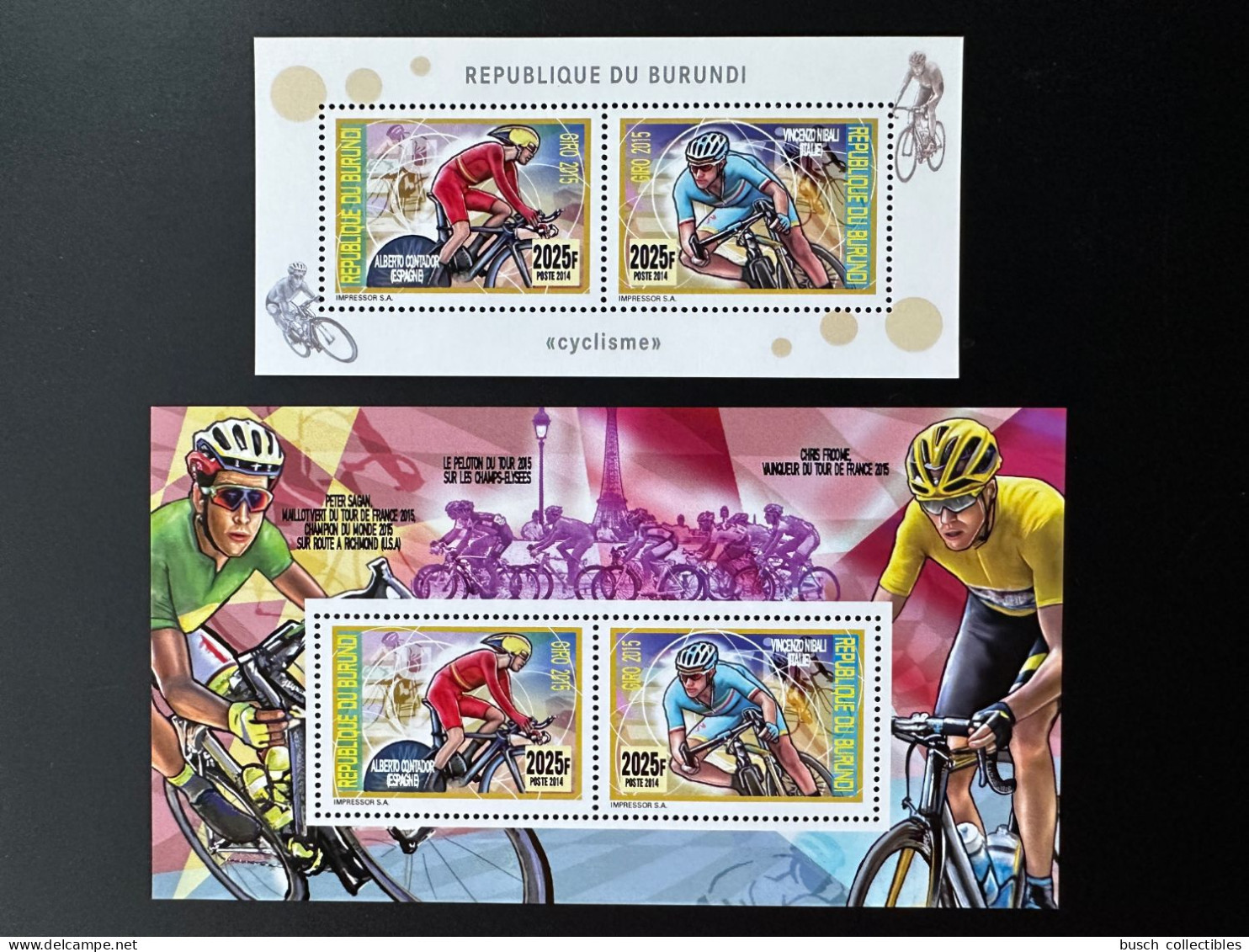 Burundi 2014 / 2015 Mi. 3483 - 3484 Bl. 504 - 505 Cyclisme Cycling Rad Vélo Fahrrad Bicycle Tour De France Froome Eiffel - Wielrennen