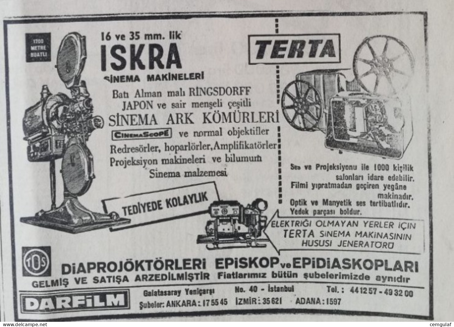 ISKRA And TERTA CINEMA PROJECTOR ADVERTISING/ CINEMA MACHINES WITH SPECIAL GENERATOR AS A GIFT-1962 - Projectoren