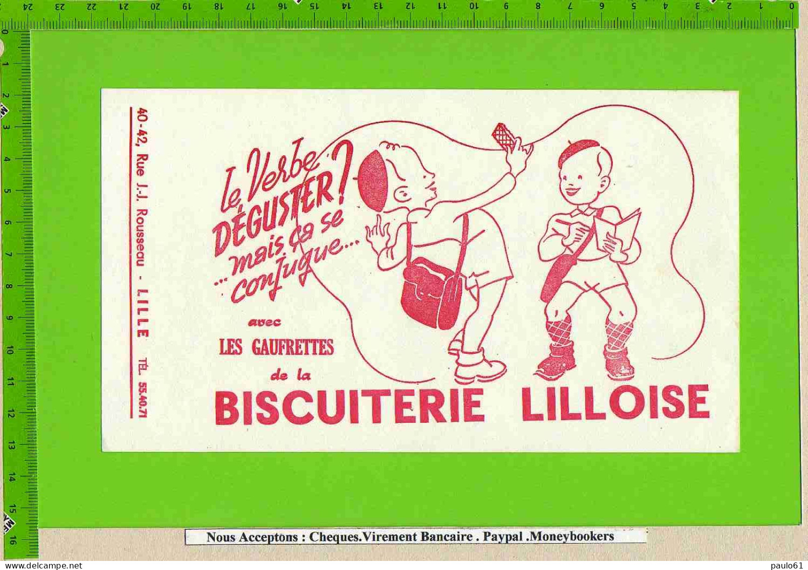 BUVARD  : Les Gaufrettes De La Biscuiterie LILLOISE  . Enfants Ecoliers - Kinderen