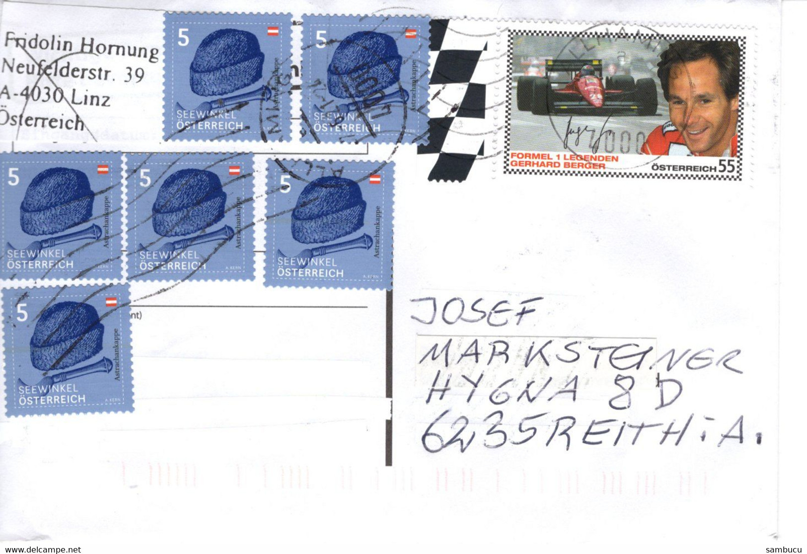 Brief Von 4000 Linz Mit 55 Cent Gerhard Berger + 6 X 5 Cent 2021 - Lettres & Documents