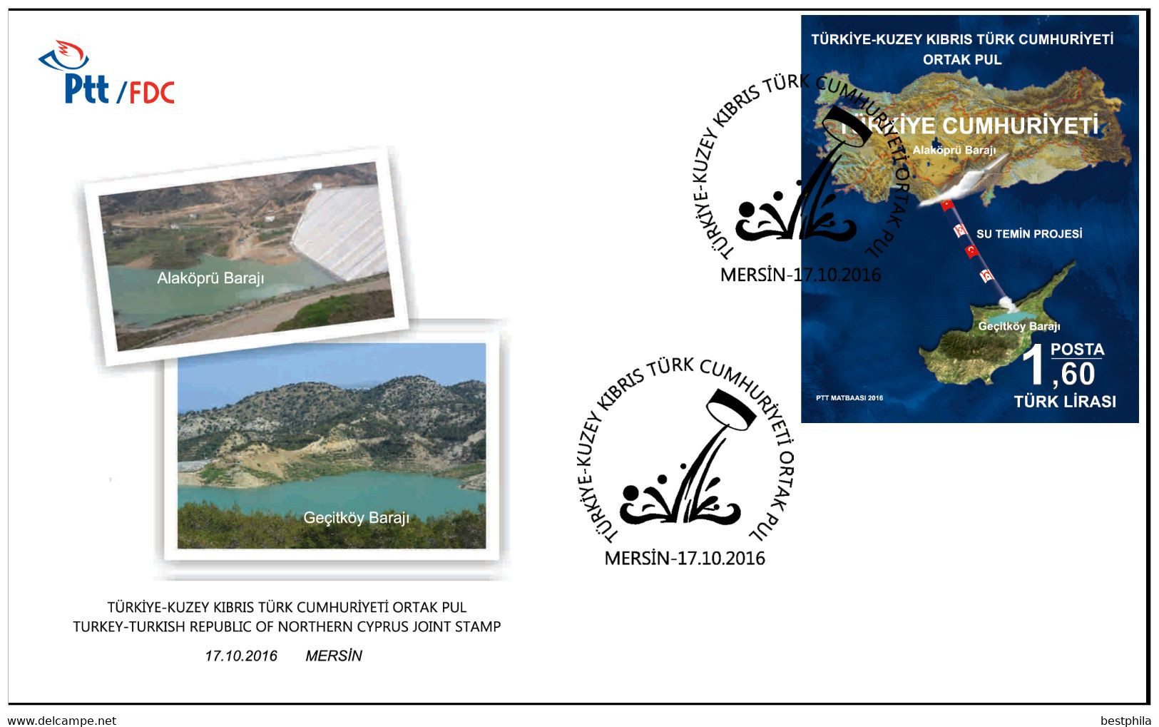 Turkey, Türkei - 2016 - Turkey-Turkish Republic Cyprus Joiny Stamp - FDC - Brieven En Documenten