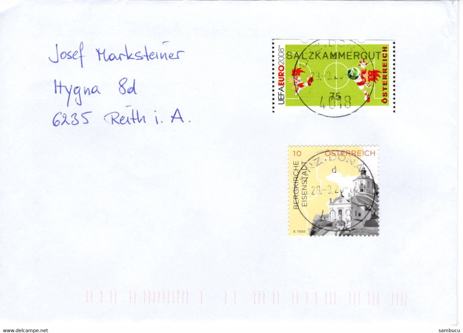 Brief Von 4018 Linz Mit 85 Cent Automatenmarke UEFA 2008 Salzkammergut + 10 Cent 2020 - Storia Postale