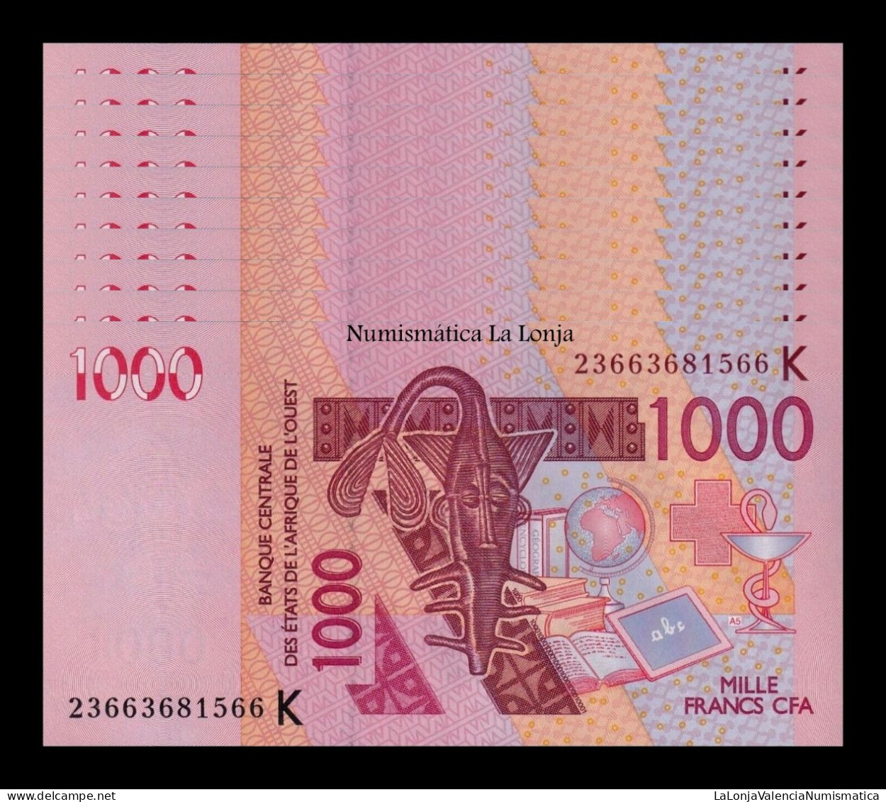 West African St. Senegal Lot 10 Banknotes 1000 Francs 2023 Pick 715K New Sc Unc - Senegal