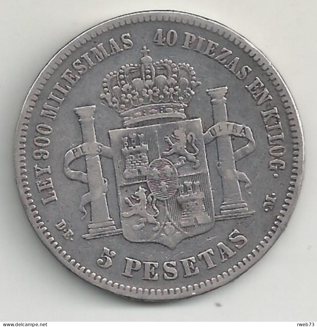 ESPAGNE - 5 Pesetas - 1876 - Argent - TB/TTB - Provinciale Munten