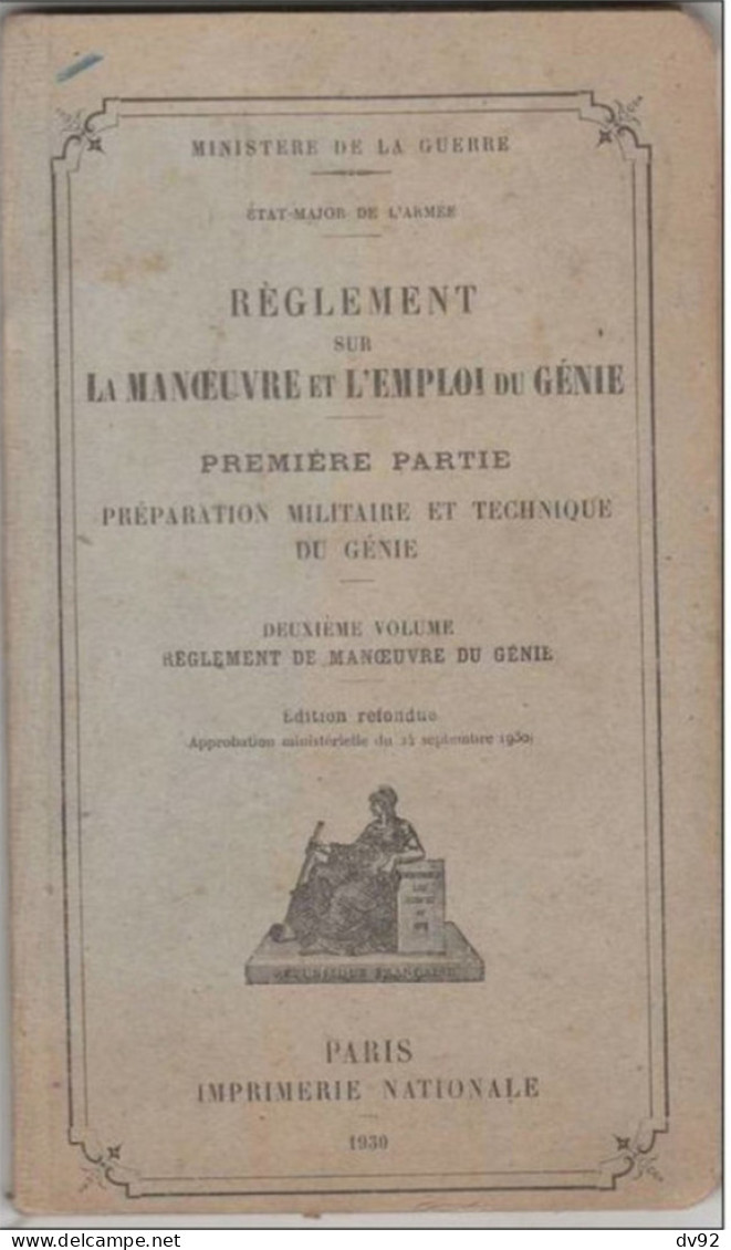 MINISTERE DE LA GUERRE REGLEMENT SUR LA MANOEUVRE ET L EMPLOI  DU GENIE  WW1 - French