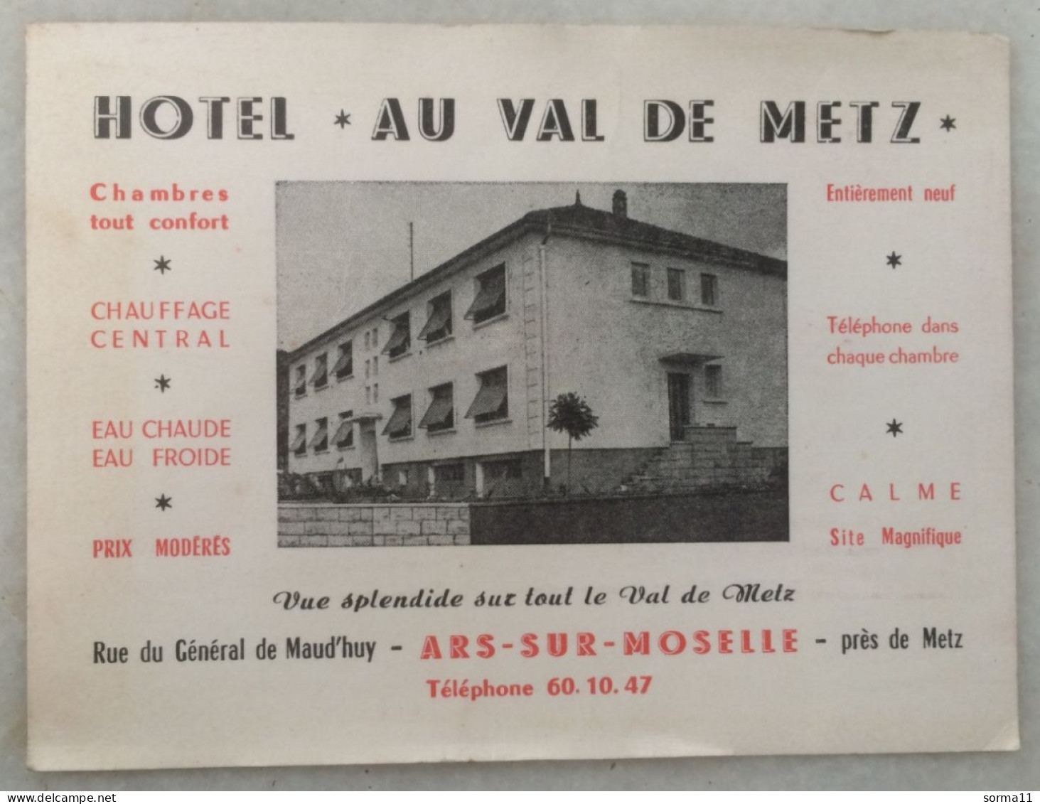 Carte Publicitaire ARS SUR MOSELLE 57 Hôtel Au Val De Metz (2 Vues) - Ars Sur Moselle