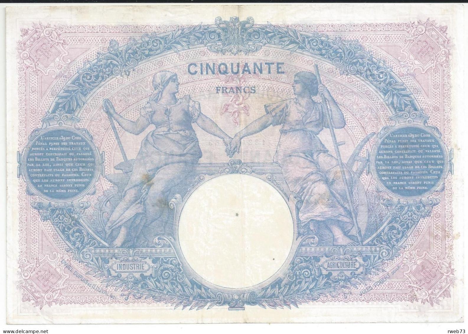 Fayette 14/27 - 50 Francs - Bleu Et Rose - 24-06-1914 - Alphabet W 5300 - TTB - 50 F 1889-1927 ''Bleu Et Rose''