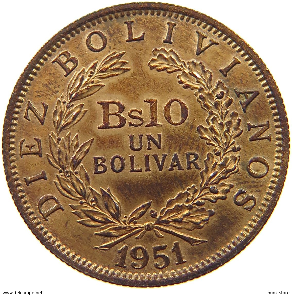 BOLIVIA 10 BOLIVAR 1951 TOP #s050 0007 - Bolivie