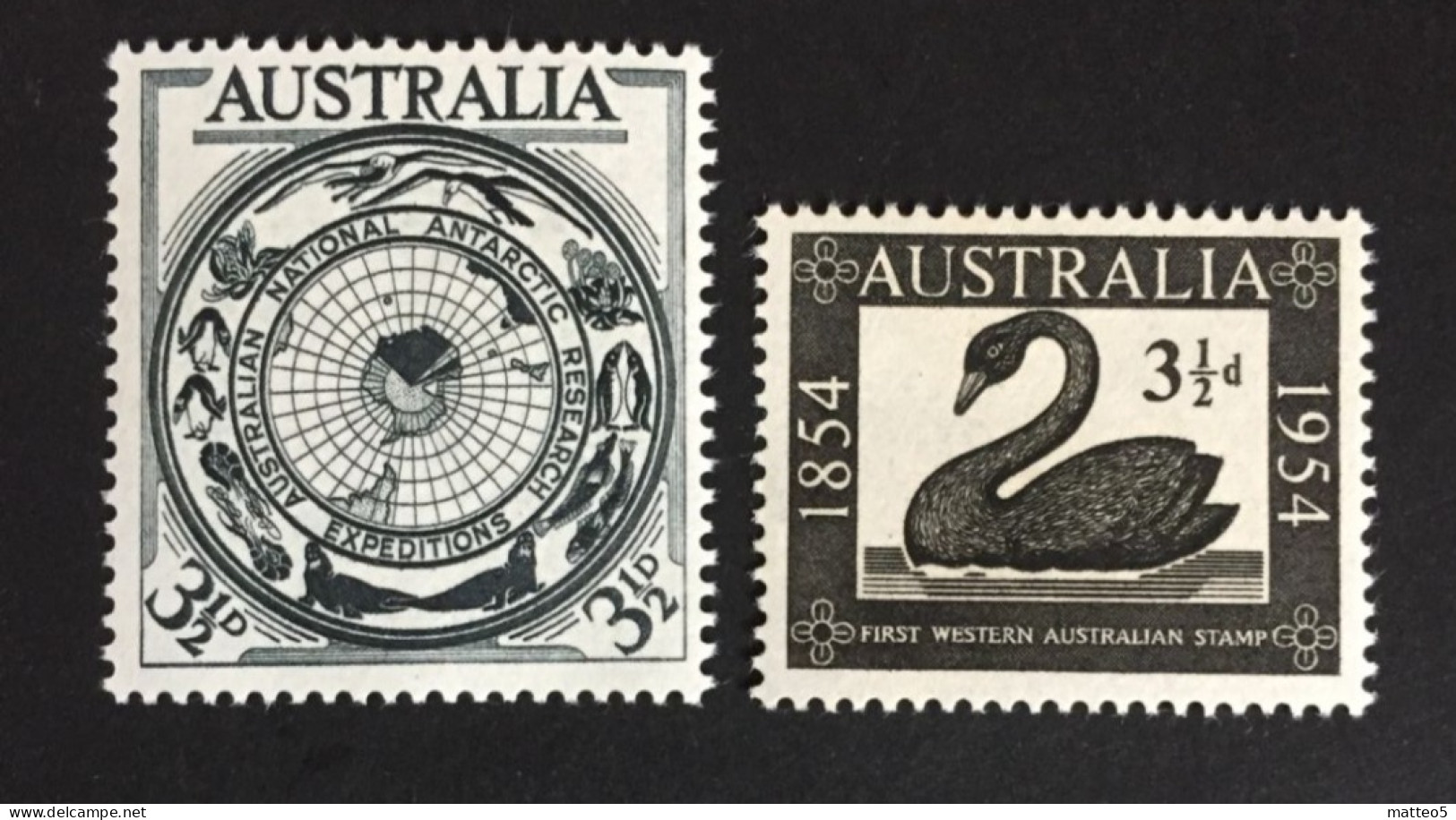 1954 - Australia - Cent. Of First Western Australian Stamp, Australian Antarctic Research - Unused - Mint Stamps