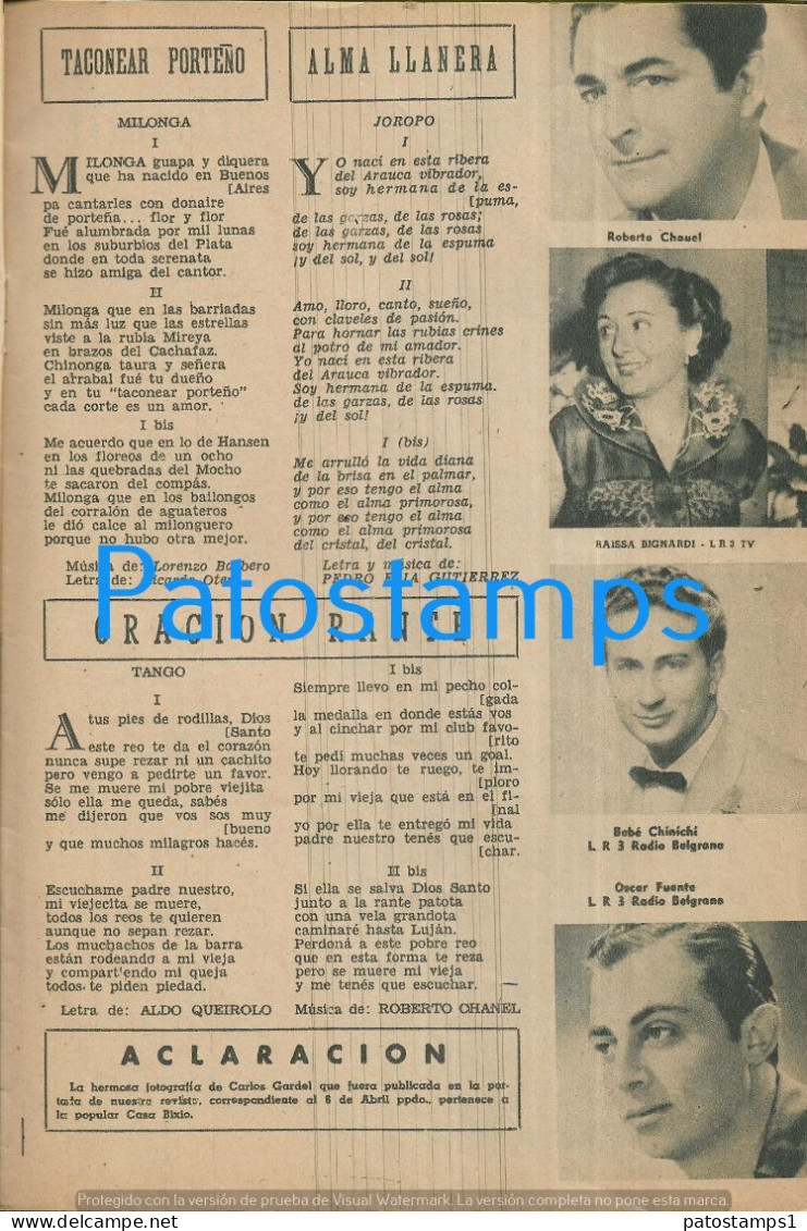 217044 ARGENTINA  MAGAZINE RADIOMELODIA TANGOS GARDEL & HUGO DEL CARRIL CANCIONES GRAL PERON AÑO II Nº 13 NO POSTCARD - Autres & Non Classés