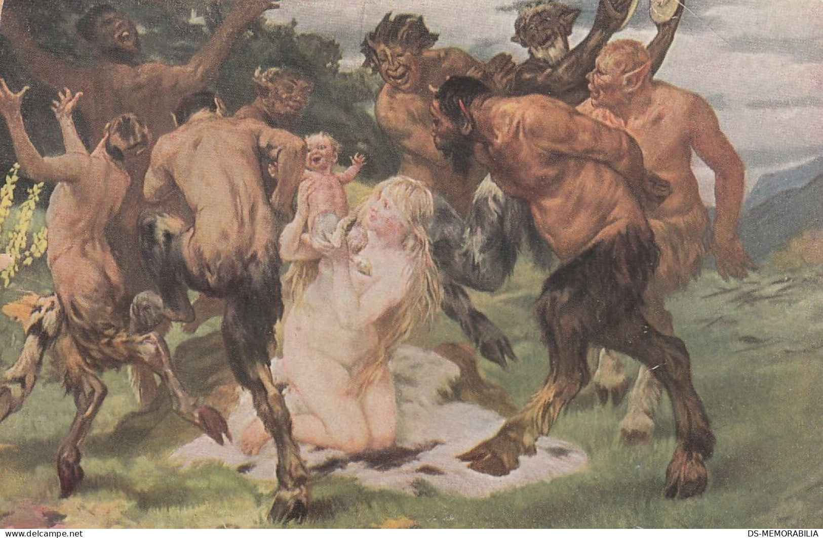 Nude Woman W Baby , Centaur , Minotaur Mythology Postcard Artist P.Janssen - Contes, Fables & Légendes