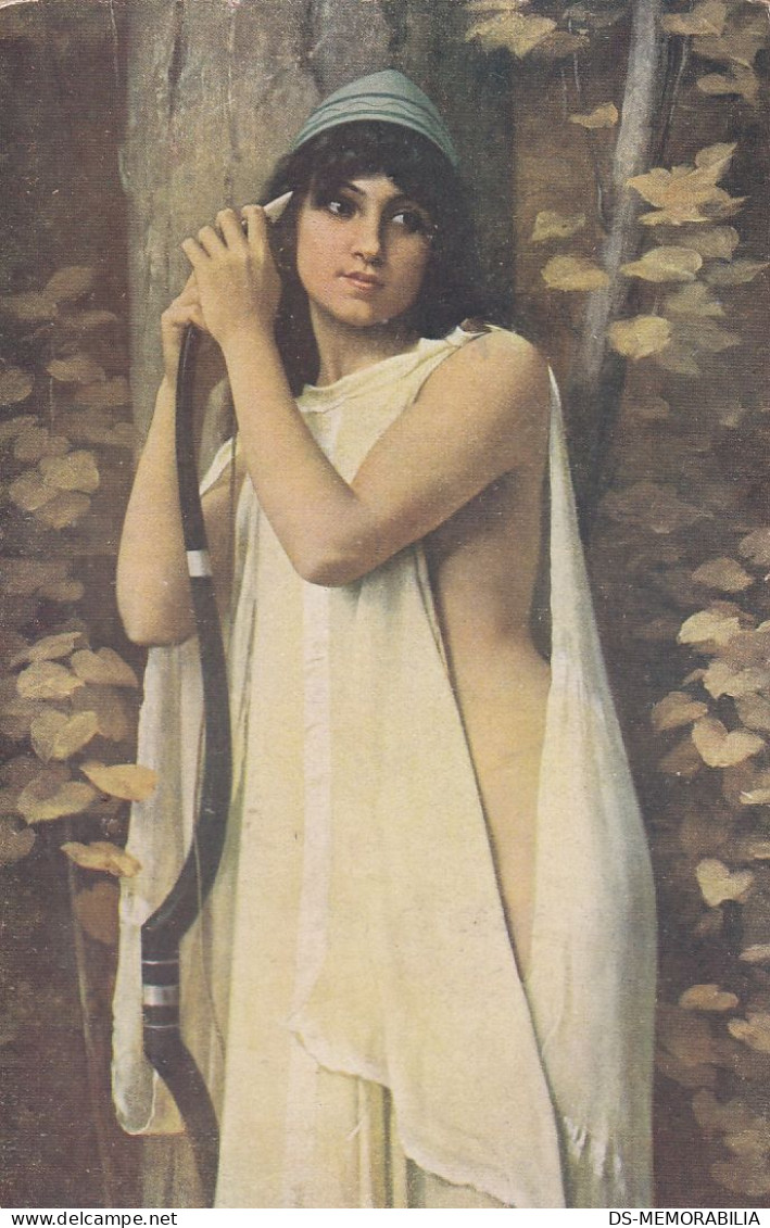 "Diana" Woman W Bow , Archery Old Postcard Artist Boulanger - Tiro Al Arco