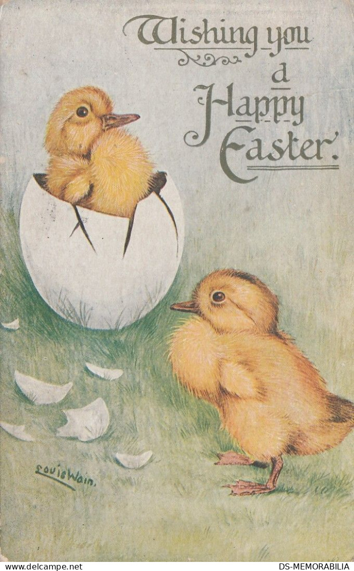 Louis Wain - Happy Easter , Chicks Old Postcard 1926 - Wain, Louis