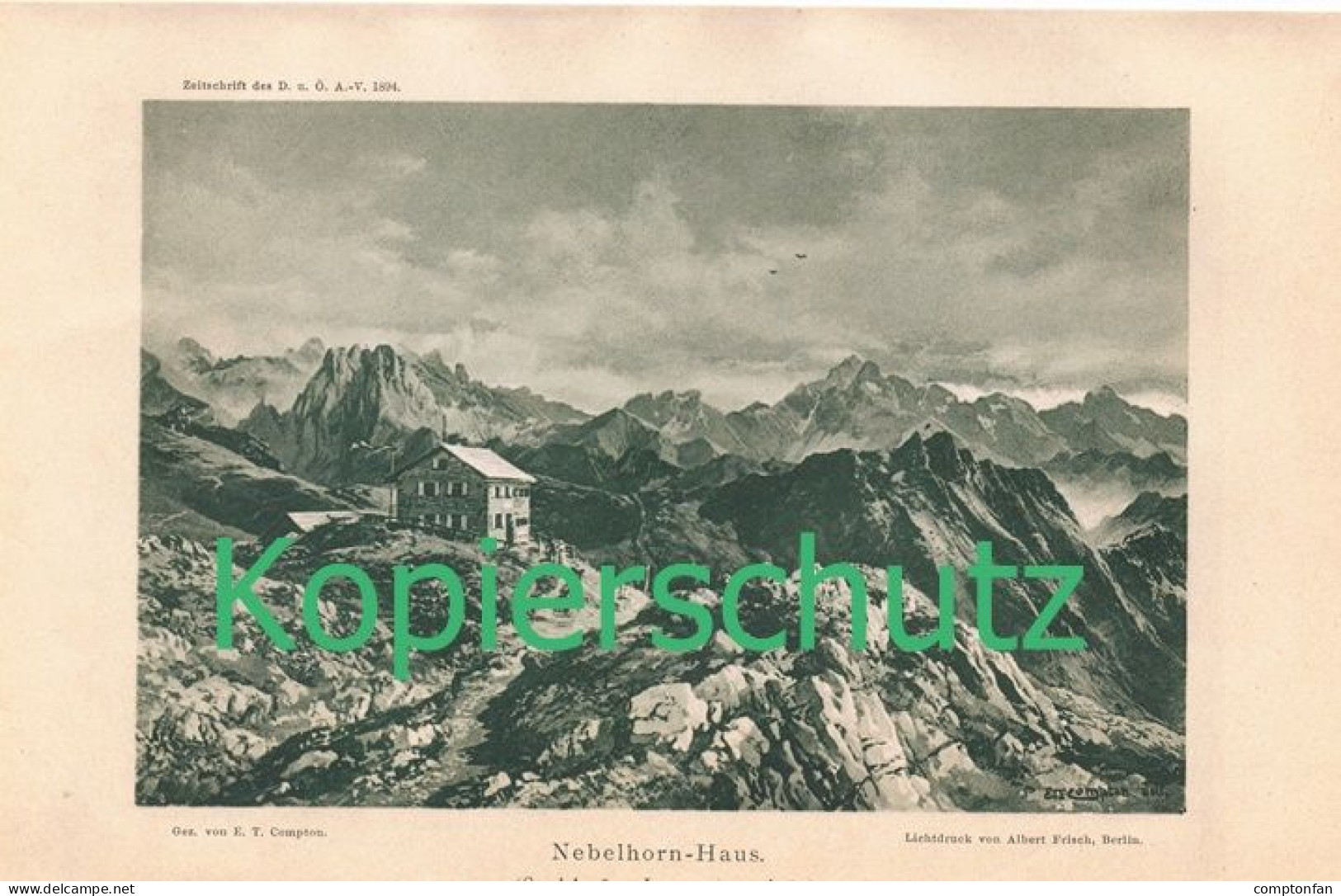 D101 102-2 E.T. Compton Nebelhornhaus Alpenverein Berghütte Lichtdruck 1894 !! - Autres & Non Classés