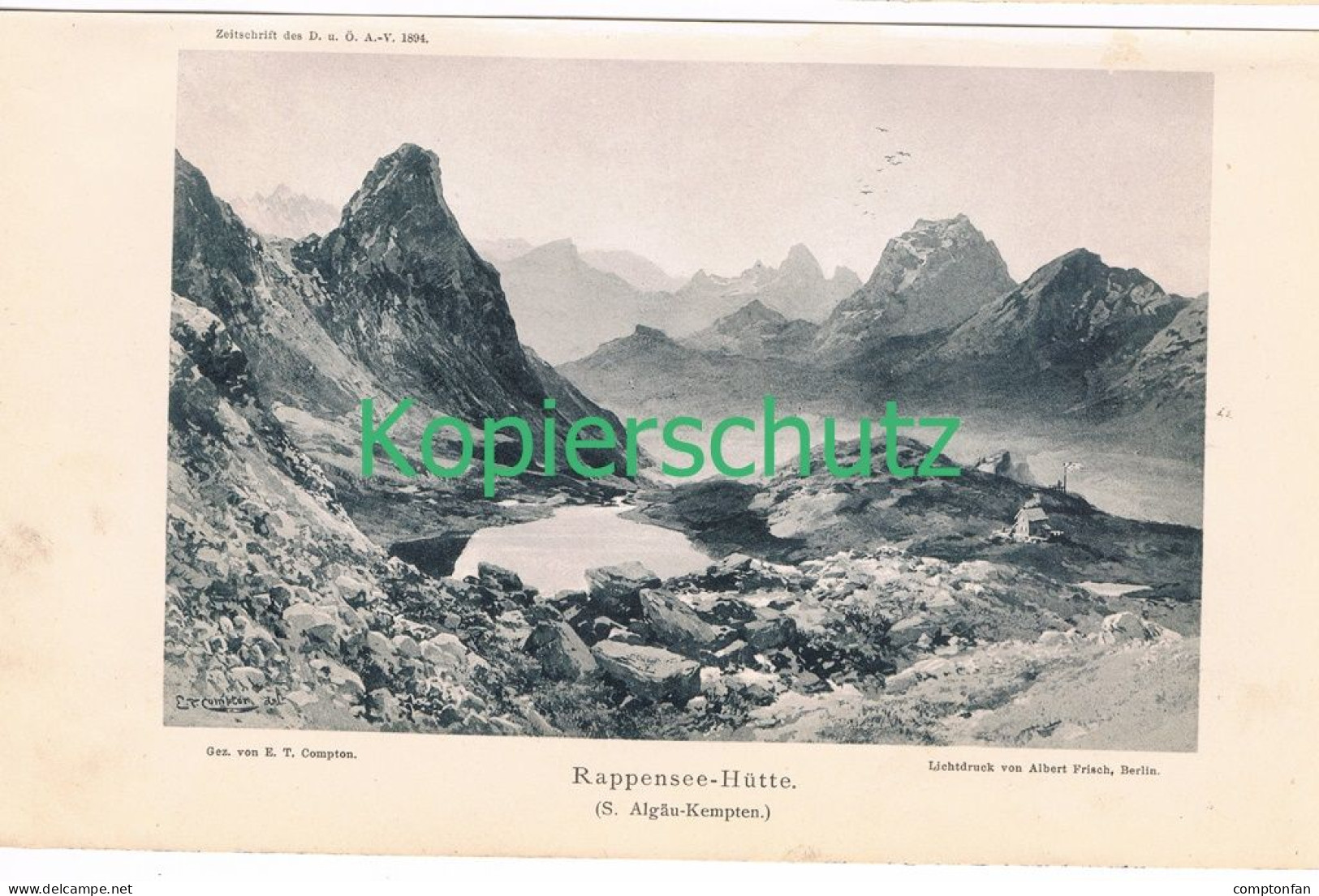 D101 104-2 E.T. Compton Rappenseehütte Alpenverein Berghütte Lichtdruck 1894 !! - Sonstige & Ohne Zuordnung