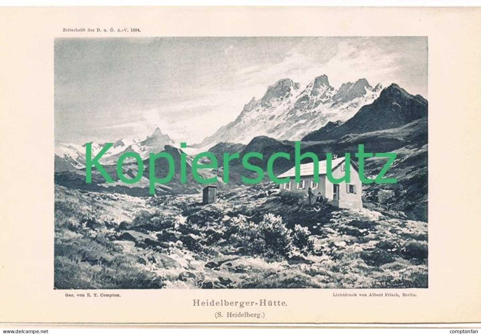 D101 105-3 E.T. Compton Heidelberger Hütte Alpenverein Berghütte Lichtdruck 1894 !! - Sonstige & Ohne Zuordnung