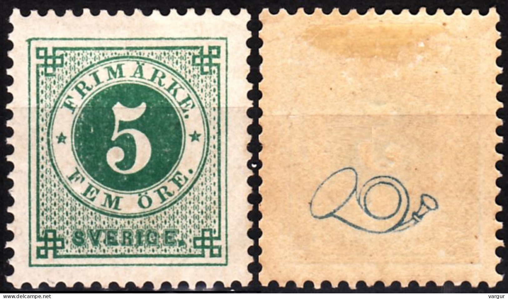 SWEDEN 1886 Figure 5 In Double Circle. Post Horn Overprinted On Reverse, MLH - Unused Stamps