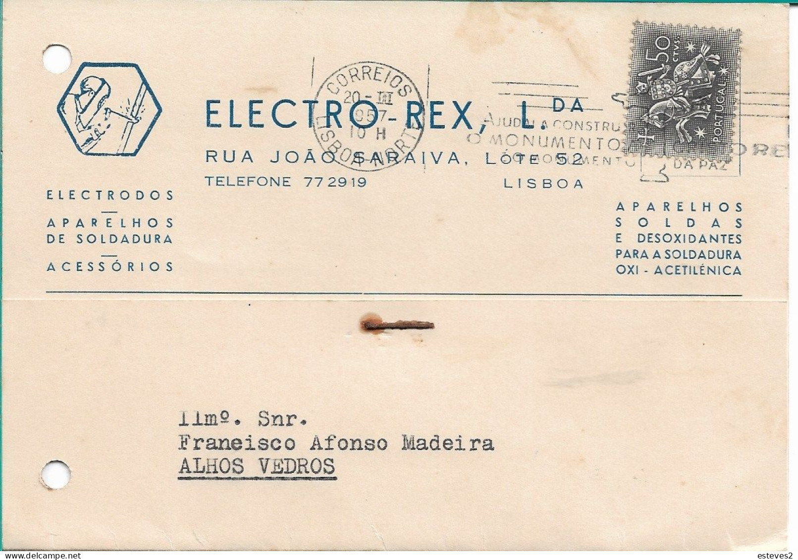 Portugal , 1957 Slogan Postmark  CRISTO REI , Ema , Electro-Rex , Soldering Accessories , Commercial Postcard - Marcophilie