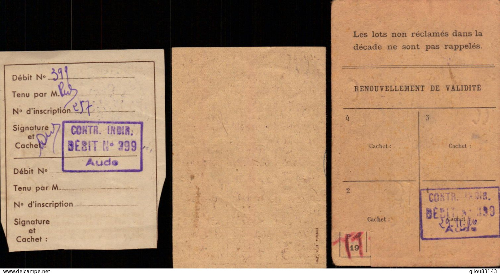 Moussan (nord), Carte De Tabac, Timbre Fiscal, Lot De 3 Cartes - Documentos