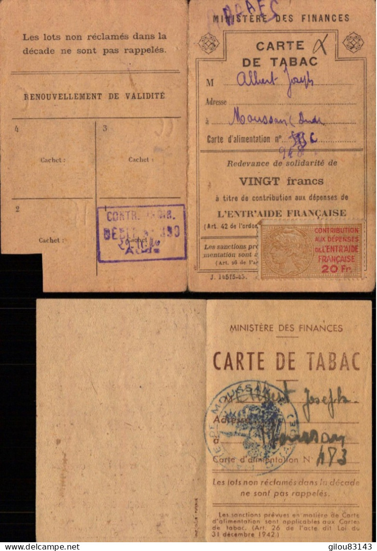 Moussan (nord), Carte De Tabac, Timbre Fiscal, Lot De 3 Cartes - Documents