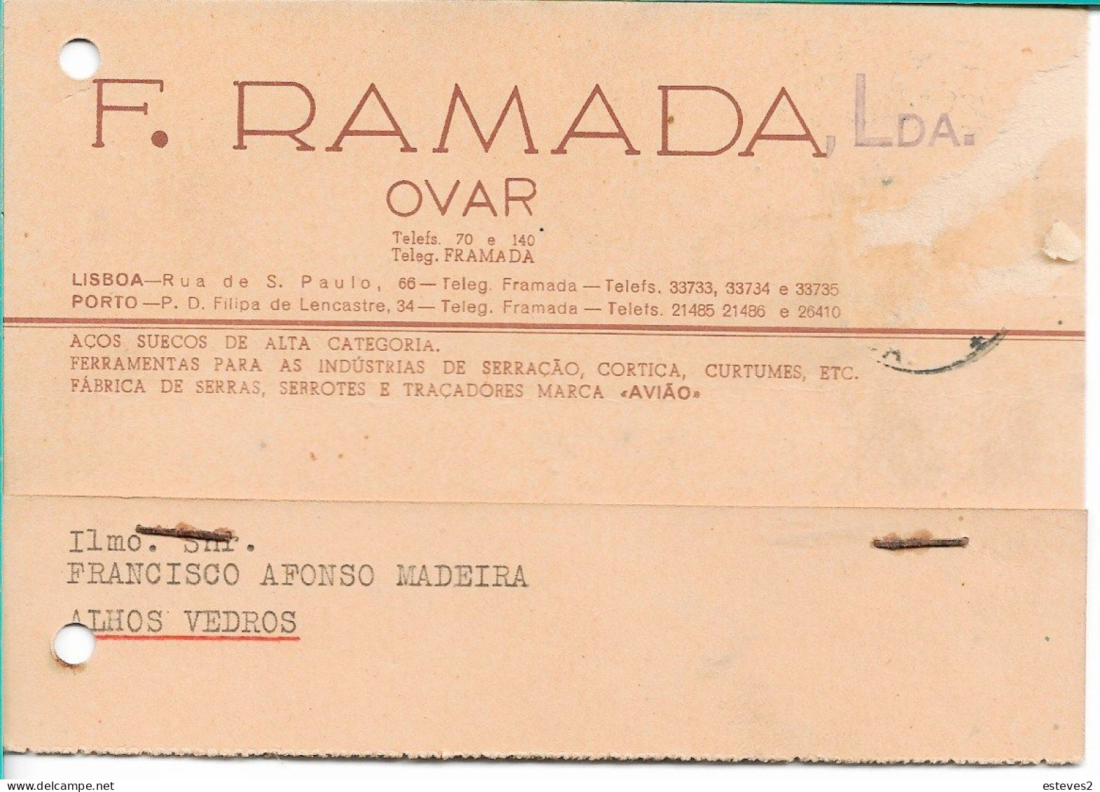 Portugal , 1957 , F. RAMADA LDA , Ovar , Swedish Steels , "  AVIÃO "  Brand Tools ,  Commercial Postcard - Portugal