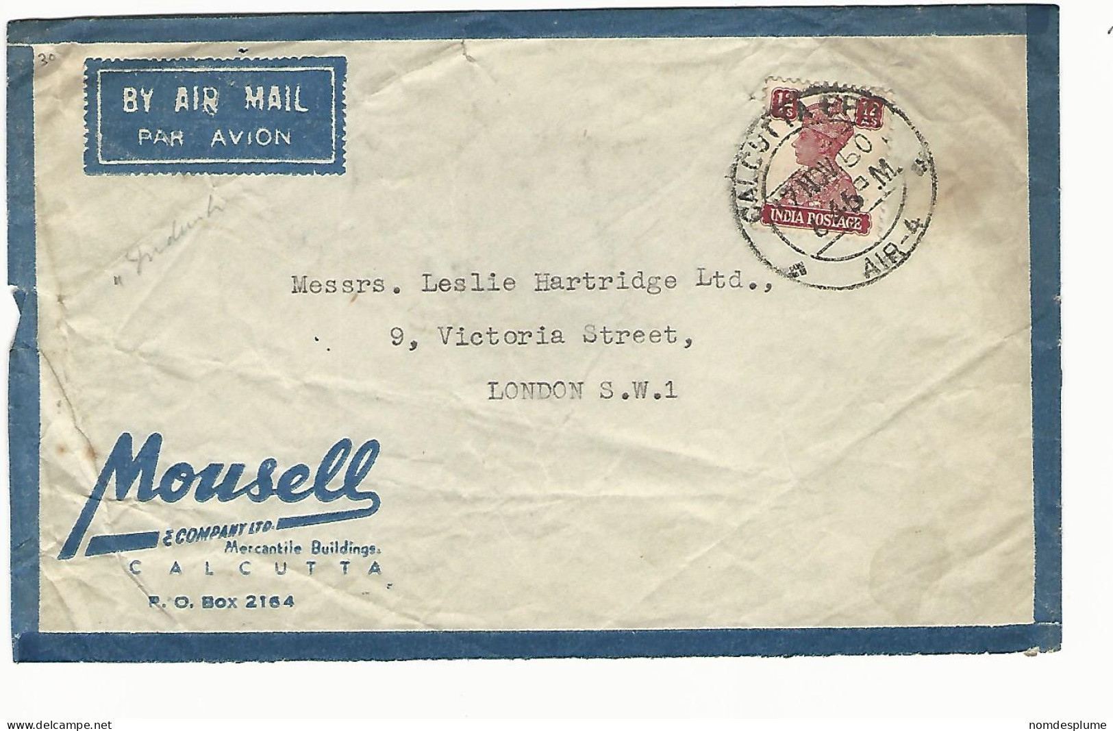 58683) India Air Mail 1950 Postmark Cancel  - Poste Aérienne