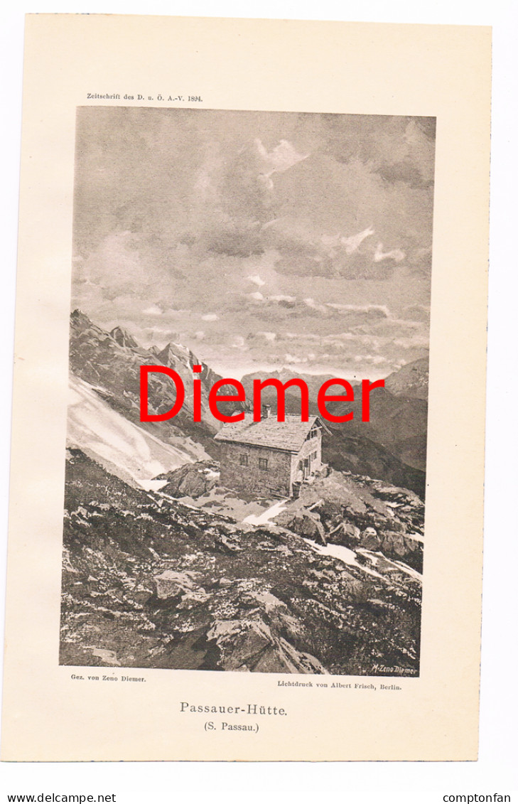 D101 034-3 Passauer Hütte Zeno Diemer Lofer Alpenverein Berghütte Lichtdruck 1894!! - Autres & Non Classés