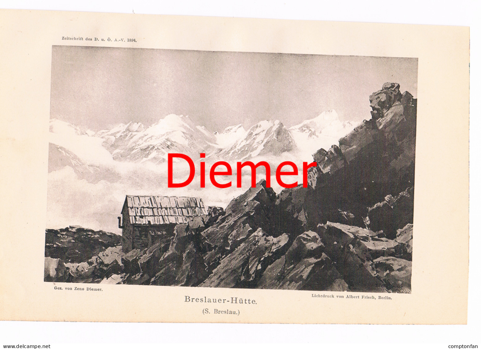 D101 035-3 Breslauer Hütte Zeno Diemer Ötztal Tirol Alpenverein Berghütte Lichtdruck 1894!! - Andere & Zonder Classificatie