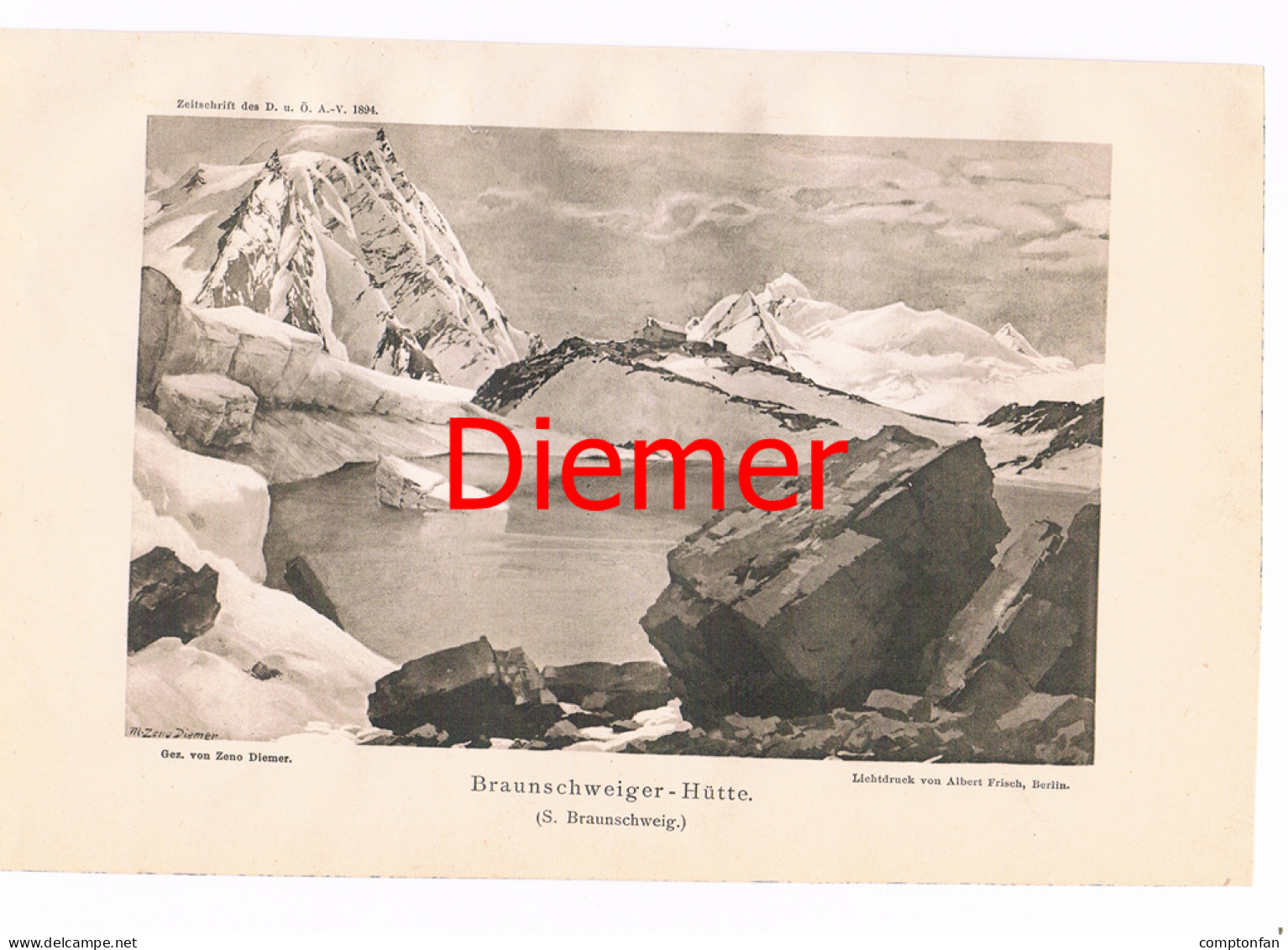 D101 036-3 Braunschweiger Hütte Zeno Diemer Piztal Alpenverein Berghütte Lichtdruck 1894!! - Altri & Non Classificati