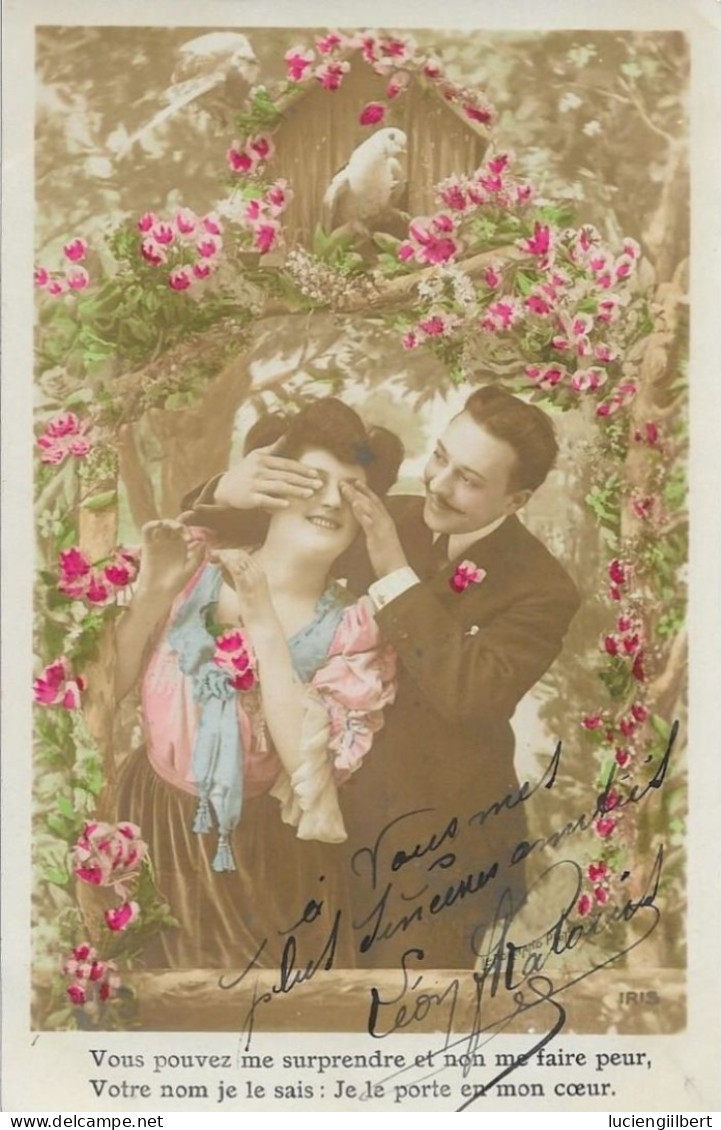 SERIE DE 5  CARTES  FANTAISIE ANNEE 1908 -  COUPLE  AU COLOMBIER  -  A  LEGENDE    :    -  CIRCULEE  TBE - Collections & Lots