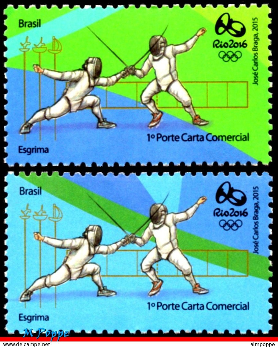 Ref. BR-OLYM-E13 BRAZIL 2015 - OLYMPIC GAMES, RIO 2016,FENCING, STAMPS OF 2ND AND 4TH SHEET,MNH, SPORTS 3V - Sommer 2016: Rio De Janeiro