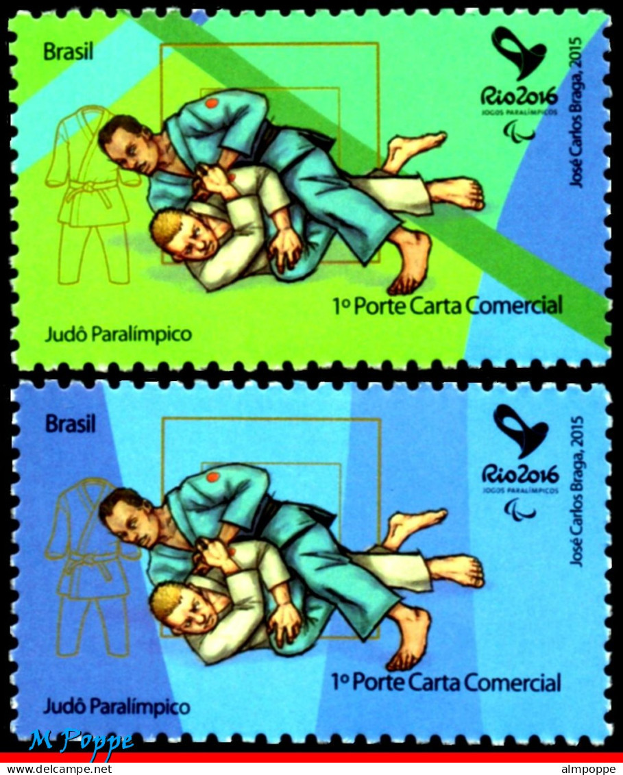 Ref. BR-OLYM-E12 BRAZIL 2015 - OLYMPIC GAMES, RIO 2016,PARALYMPIC JUDO, L&R OF 2ND SHEET, MNH, SPORTS 2V Sc# 3307BD - Handicaps