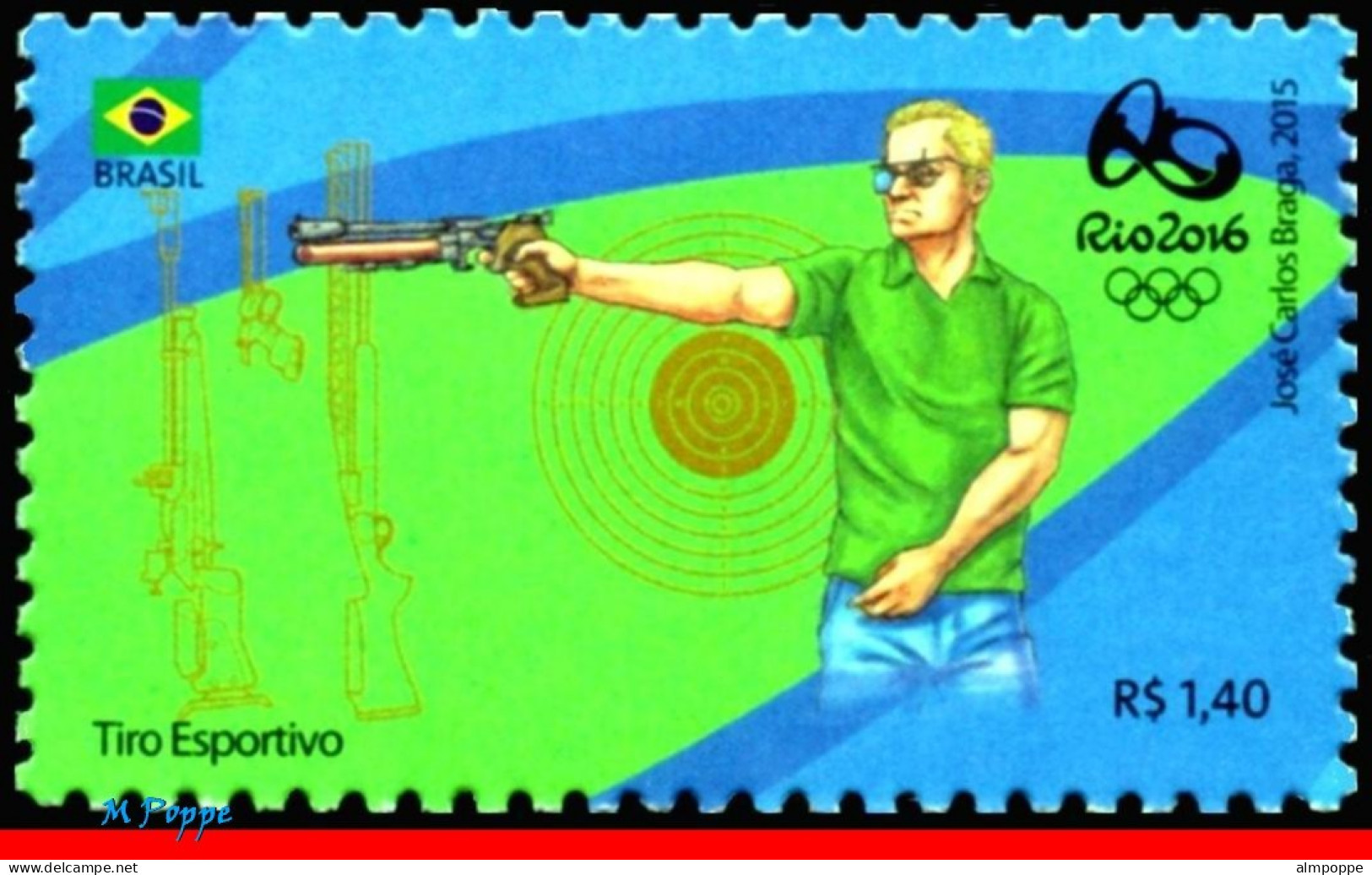 Ref. BR-3318S BRAZIL 2015 - OLYMPIC GAMES, RIO 2016,SHOOTING,WEAPONS,STAMP OF 4TH SHEET, MNH, SPORTS 1V Sc# 3318S - Tir (Armes)