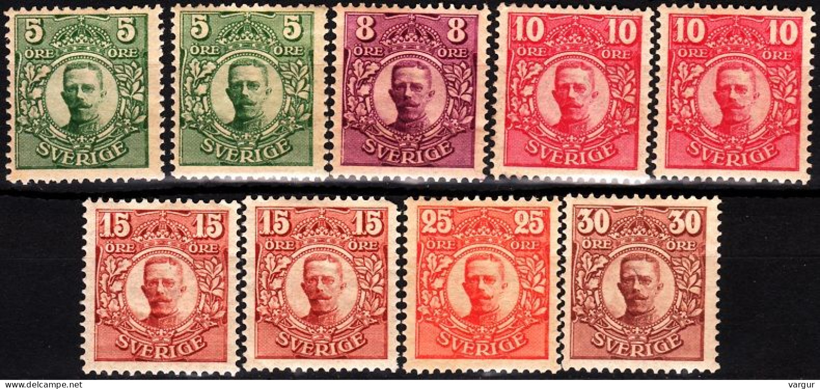 SWEDEN 1911-12 King Gustav V. 9v, Taken For Cheapest Without Wmk, MNH - Ongebruikt